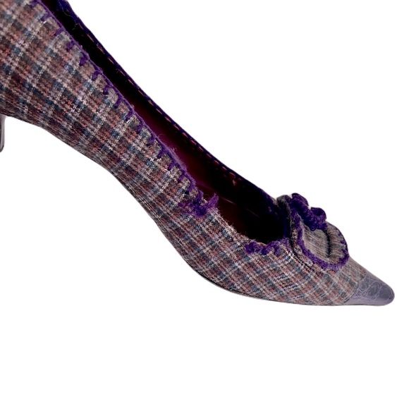 Prada Brown Tweed Purple Croc Embossed Kitten Heels, Size 41 - Picture 7 of 9